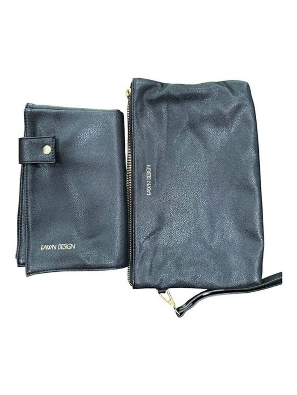 Fawn Design Black Vegan Leather Clutch Wristlet + Changing Pad for Baby